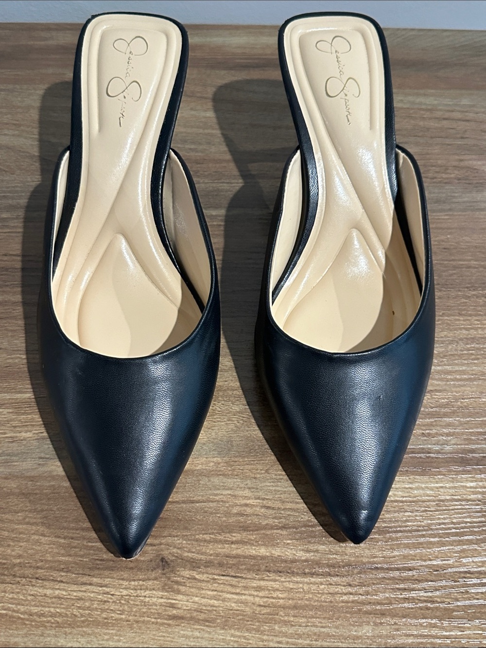 Jessica Simpson Black Pointed Toe Slip-On Mules